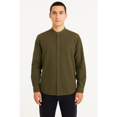 Ανδρικό Λινό Πουκάμισο Μάο CAM-6810-7 Χακί