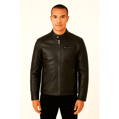 Ανδρικό μπουφάν δερματίνη LB72-1 Μαύρο
