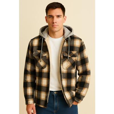 Ανδρικό Oversize Μπουφάν MJ6217-1 Μαύρο-Μπέζ
