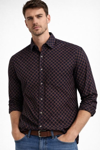 Ανδρικό Πουκάμισο FKT21354 Μαύρο-Καφέ