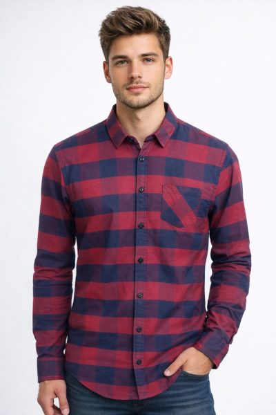 Ανδρικό Πουκάμισο TMK785213 Μπλέ-Μπορντό