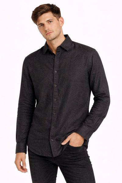 Ανδρικό Πουκάμισο Λινό W1122-9 Μαύρο
