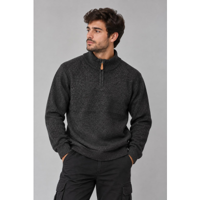 Ανδρικό Πλεκτό Πουλόβερ ZZ190281-1 Μαύρο με Half Zip